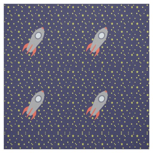 Retro Rocket Ship with Star Pattern Background Fabric