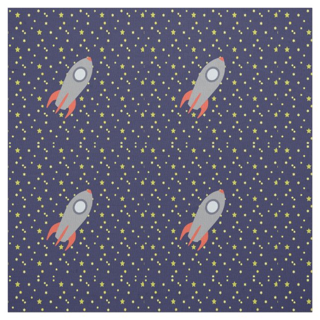 Retro Rocket Ship with Star Pattern Background Fabric (Swatch)