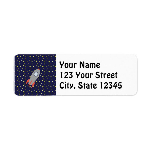 Retro Rocket Ship with Star Pattern Background Label (Front)