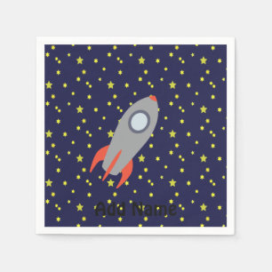Retro Rocket Ship with Star Pattern Background Napkins