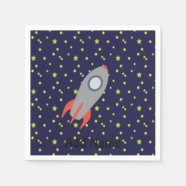 Retro Rocket Ship with Star Pattern Background Napkins (Front)