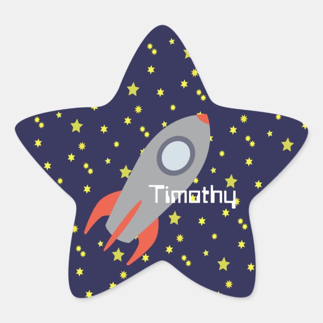 Retro Rocket Ship with Star Pattern Background Sticker (Front)