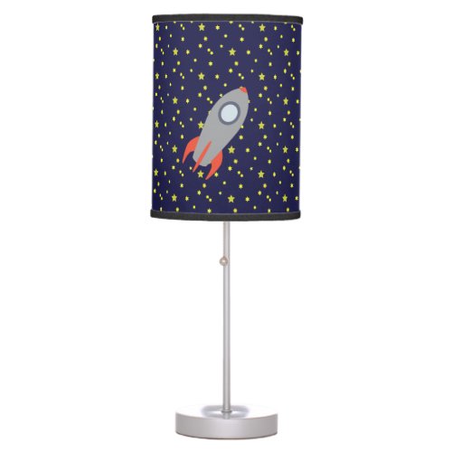 Retro Rocket Ship with Star Pattern Background Table Lamp