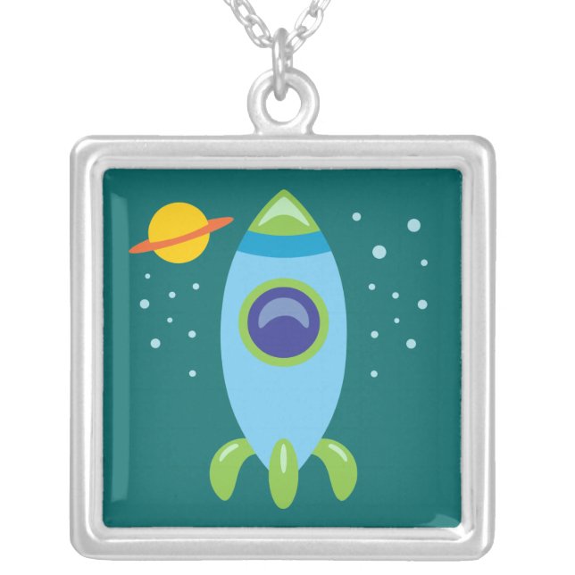 Retro Rocket Silver Plated Necklace (Front)
