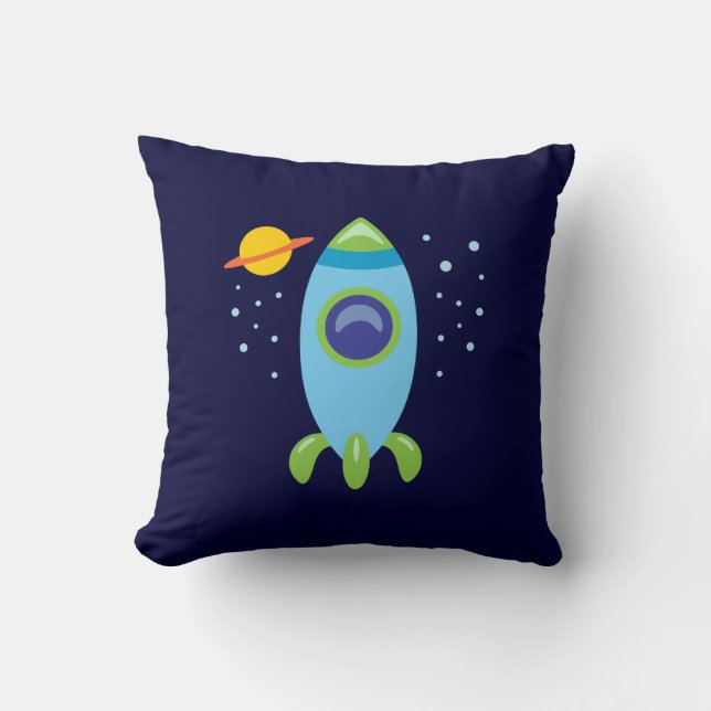 Retro Rocket Throw Pillow (Front)
