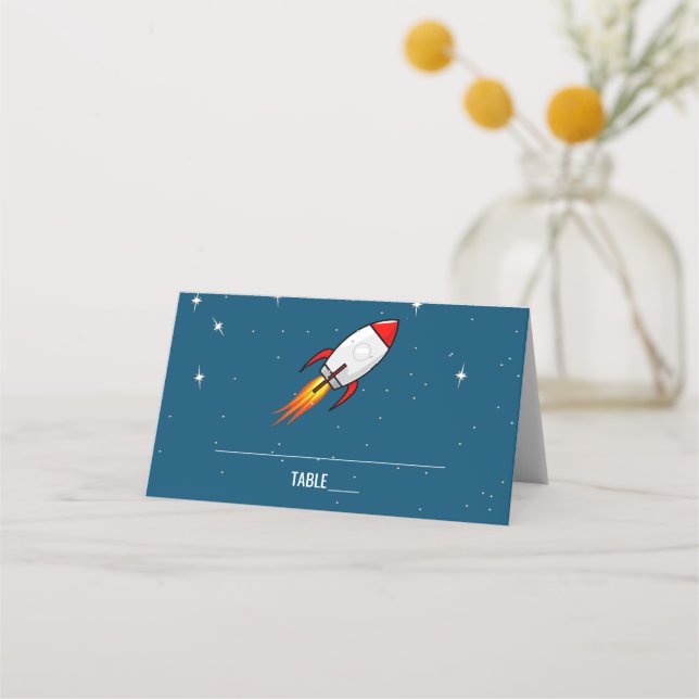 Retro Rocket Wedding Place Card (Front)