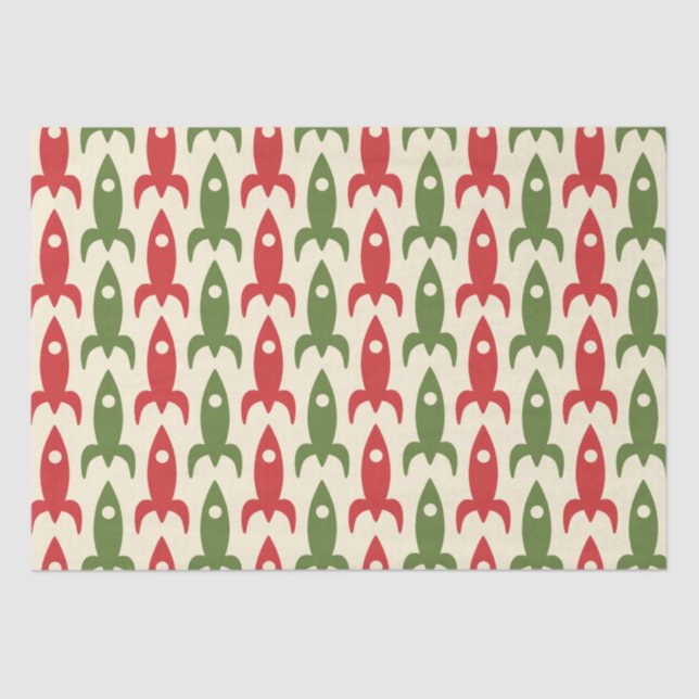 Retro Rockets Atomic Age Retro Christmas Pattern Tissue Paper (Front)