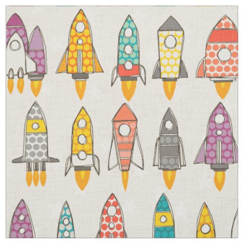 retro rockets eggshell fabric