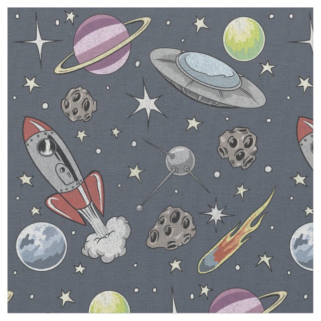 Retro Rockets Fabric (Close Up)