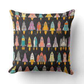 retro rockets graphite throw pillow
