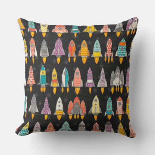 retro rockets graphite throw pillow