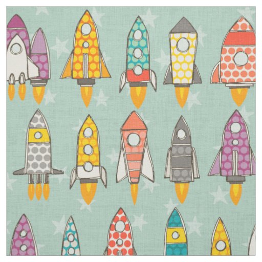 retro rockets mint fabric