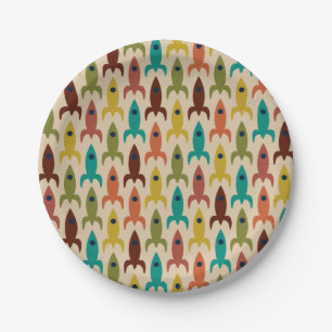 Retro Rockets Space Age Atomic Era Pattern Paper Plates