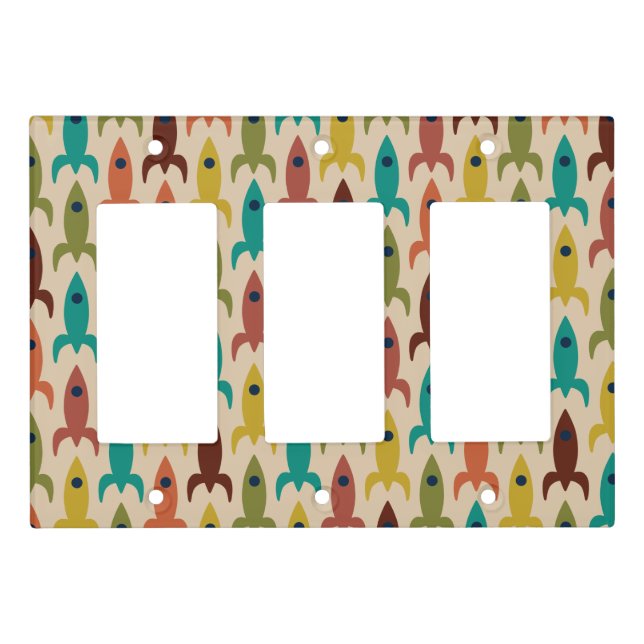 Retro Rockets Space Age Midcentury Rocket Pattern  Light Switch Cover (Front)