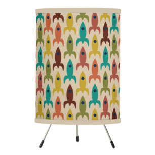 Retro Rockets Space Age Midcentury Rocket Pattern Tripod Lamp