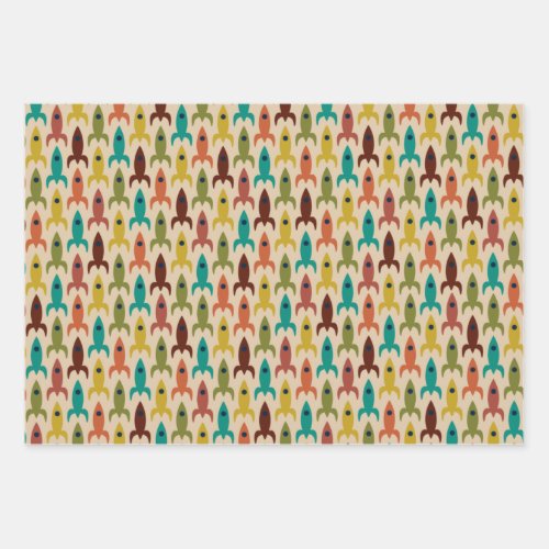 Retro Rockets Space Age Midcentury Rocket Pattern Wrapping Paper Sheets