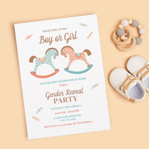 Retro Rocking Horse Baby Gender Reveal Invitation