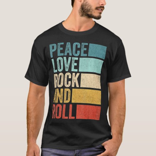 Retro Rocknroll Music Peace Love Rock And Roll T_Shirt