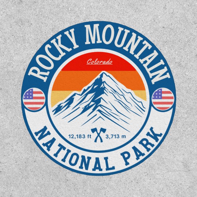Retro Rocky Mountain National Park Colorado hiking Patch (Front)
