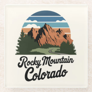 Retro Rocky Mountain National Park Glass Coaster