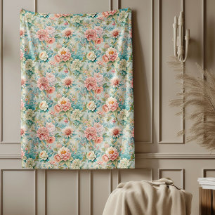Retro Rococo Blanket Featuring Graceful Flowers