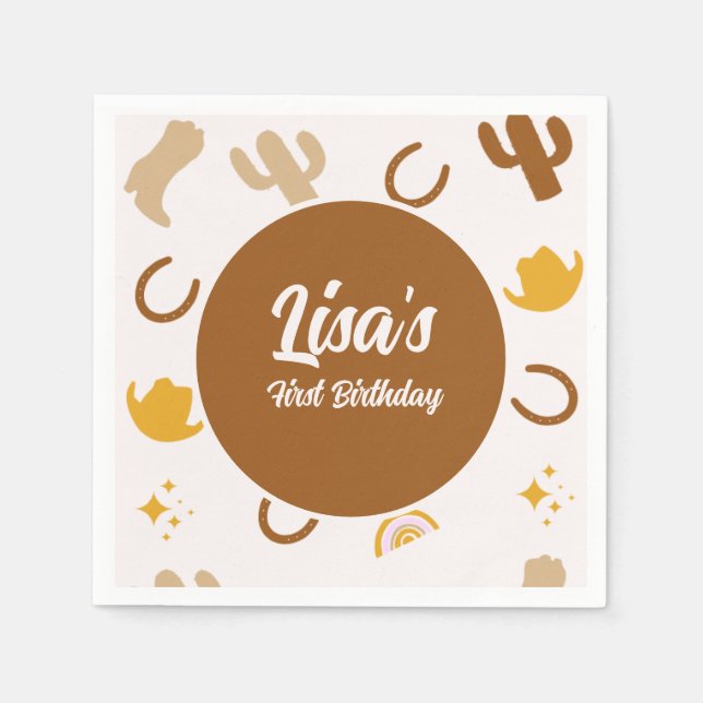Retro Rodeo Cowgirl Cowboy Boho Birthday Napkins (Front)