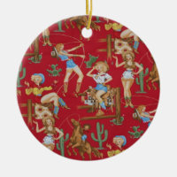 Retro Rodeo Cowgirls Christmas Tree Ornament