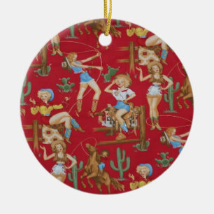 Retro Rodeo Cowgirls Christmas Tree Ornament