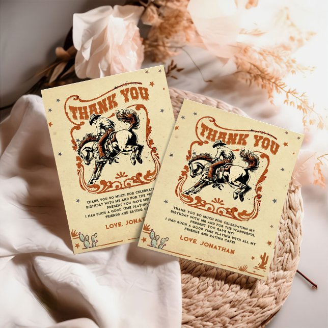 Retro Rodeo Western Cowboy Birthday Thank You Card (Creator Uploaded)