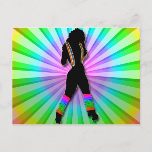 Retro Roller Girl on Rainbow Postcard
