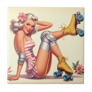 Retro Roller Girl Pin Up Ceramic Tile
