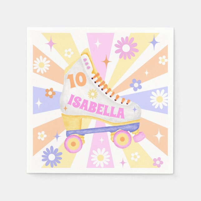 Retro Roller Rink Birthday Party Napkins (Front)