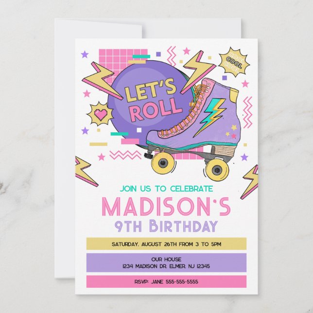 Retro Roller Skate 80s 90s Theme Birthday Invitation (Front)