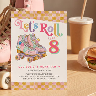 Retro Roller Skate Any Age Birthday Lets Roll Invitation