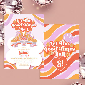 Retro Roller Skate Birthday Girl let it roll Invitation