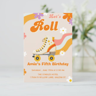Retro Roller Skate Birthday Invitation for Girls |