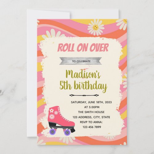 Retro roller skate birthday party invitation