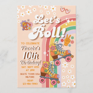 Retro Roller Skate Groovy Birthday Invitation