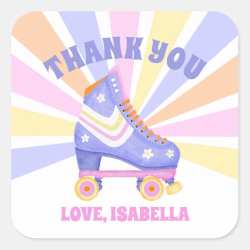 Retro Roller Skate Thank You Square Sticker