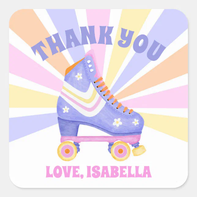 Retro Roller Skate Thank You Square Sticker | Zazzle
