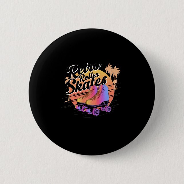 Retro Roller Skates - 80s Vibes Sticker  Button (Front)