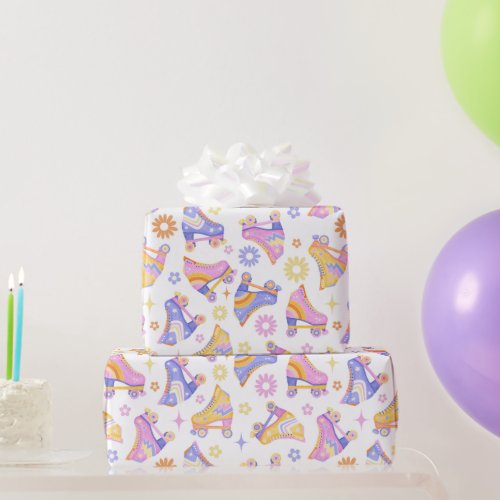 Retro Roller Skates and Daisies Wrapping Paper