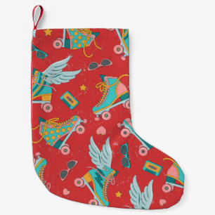Retro Roller Skates: Bright Red Background Small Christmas Stocking