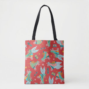 Retro Roller Skates: Bright Red Background Tote Bag