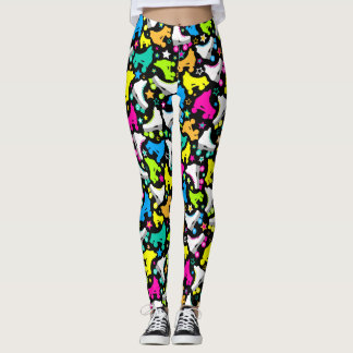 Retro Roller Skates Neon Brights on Black Leggings