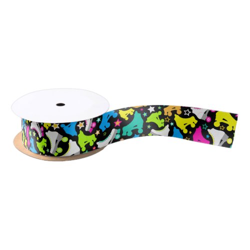 Retro Roller Skates Neon Brights on Black Ribbon