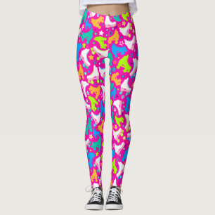 Retro Roller Skates Neon Brights on Pink Leggings