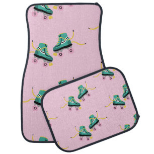 Retro roller skates: pink pattern. car floor mat