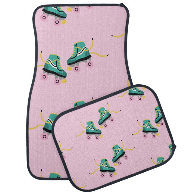 Retro roller skates: pink pattern. car floor mat (Set)
