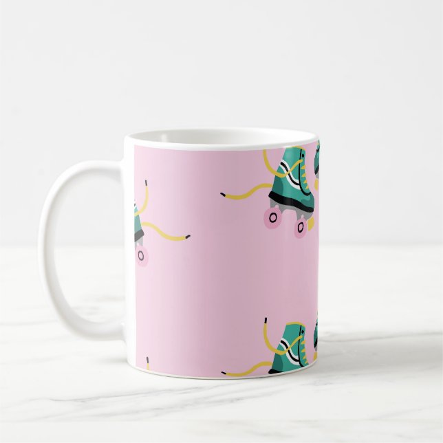 Retro roller skates: pink pattern. coffee mug (Left)